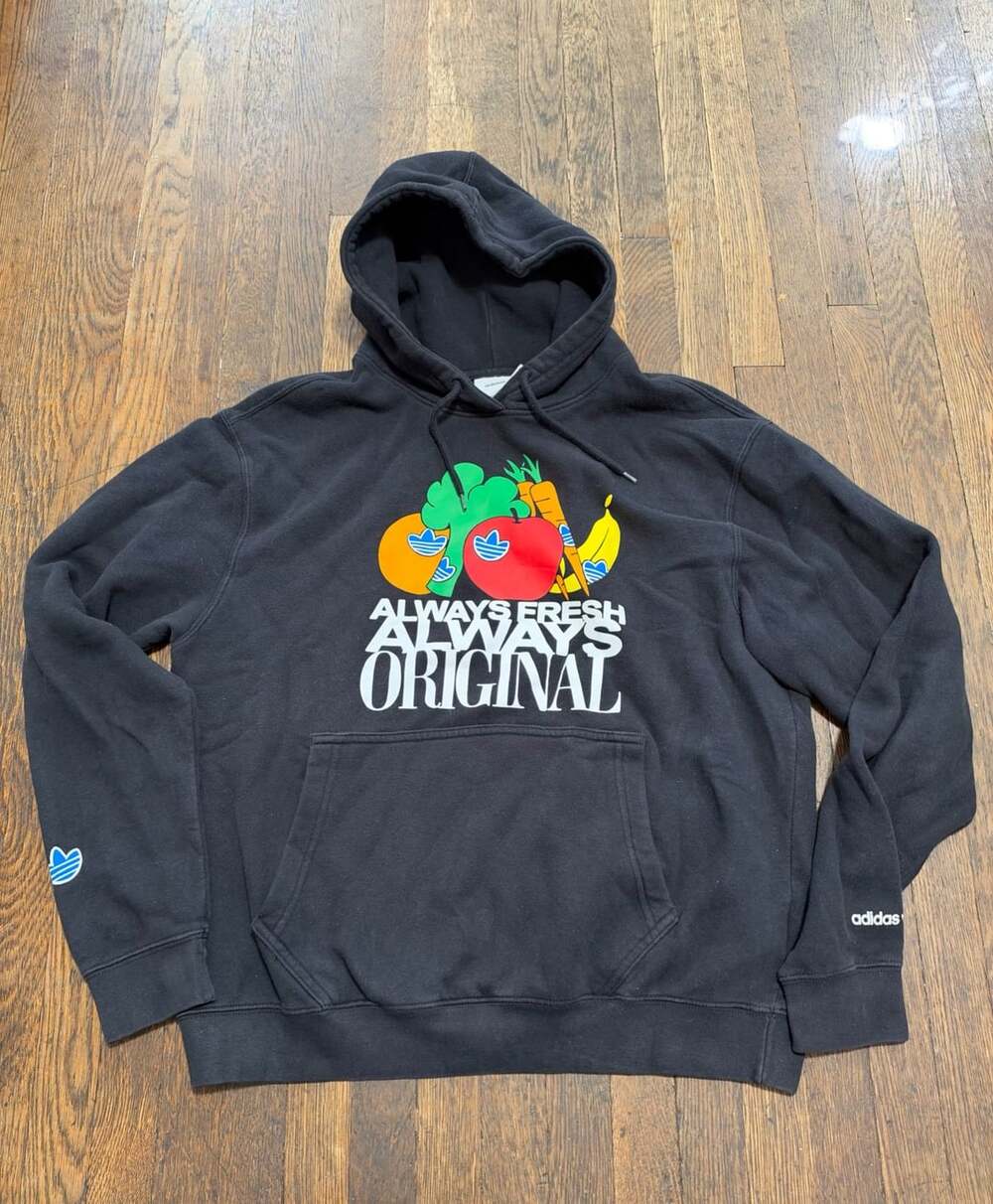 Adidas Always Fresh Always Original Hoodie Size L Black Graphic Streetwear